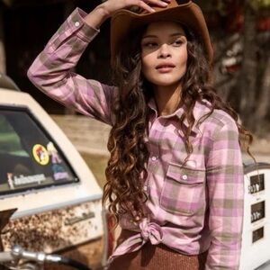 Spell & The Gypsy Maverick Flannel Button Up Shirt Plaid Boho Top Sz Medium NWT